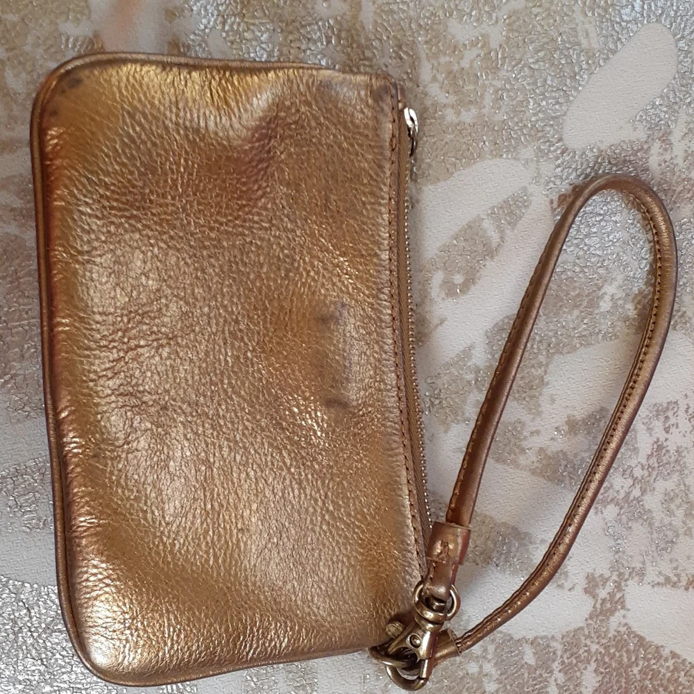 Michael Kors GOLD Leather‎ Wrist Pouch Coin Bag 9